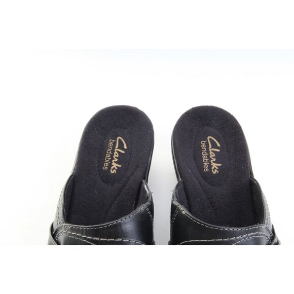 NWOB Clarks Bendables Slip On Slides Comfort Leather Black Mules Women's Sz 9 - Picture 5 of 13